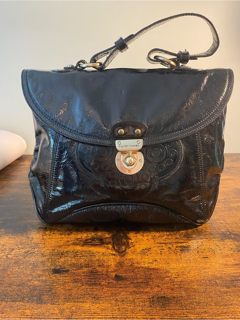 Hayden-Harnett Black Patent Leather Top-Handle Satchel